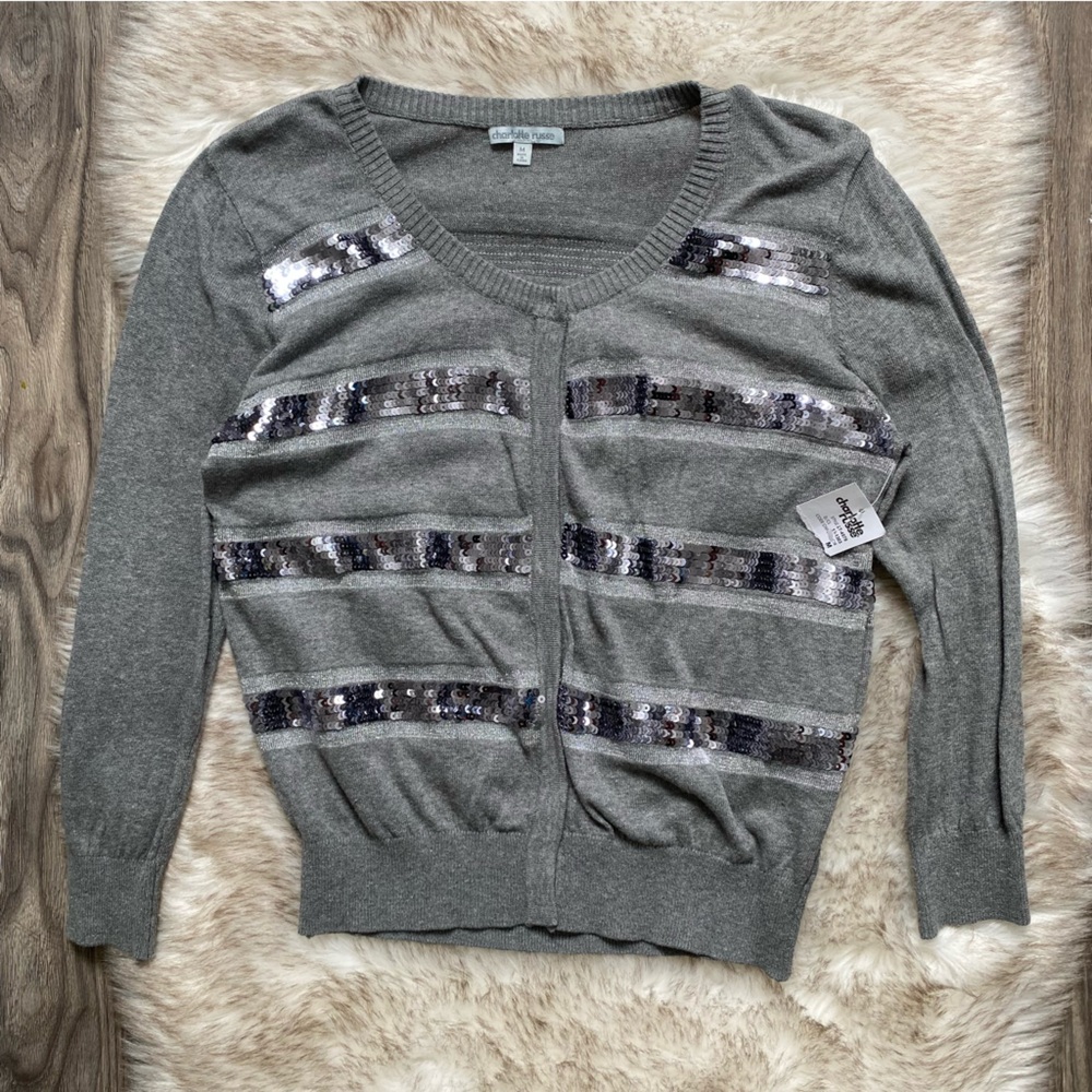 Y2K Charlotte Russe Sequin Striped Gray Cardigan